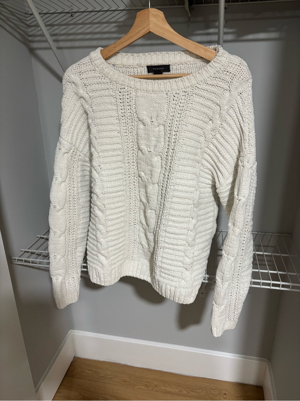 Primary White Cable Knit Sweater - Women's Cozy Crewneck